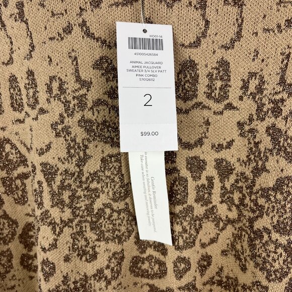 Chicos Sweater Womens 2 Large Tan Animal Print Loose Fit Oversized Tunic Neutral - Picture 7 of 11
